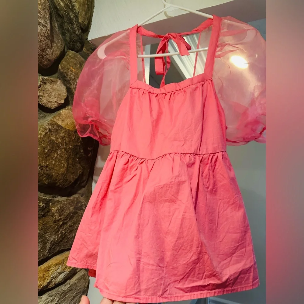 Tuckernuck $128 Pomander Place Tinsley Mesh Puff Sleeve Top in Pink Size Small